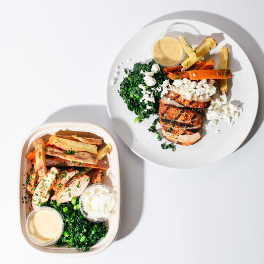 SMOKY SESAME CHICKEN w ROASTED SWEET POTATO + HONEY MUSTARD SAUCE