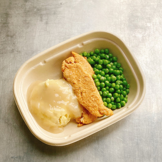 CHICKEN STRIPS w MASHED POTATOES + GRAVY