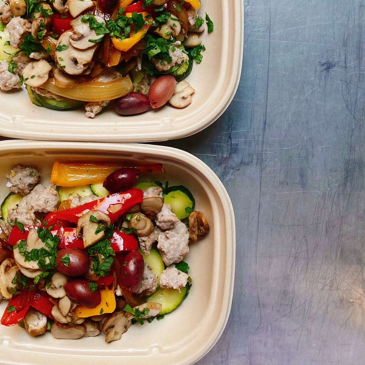 ITALIAN SAUSAGE CRUMBLE w PEPPERS + MUSHROOMS